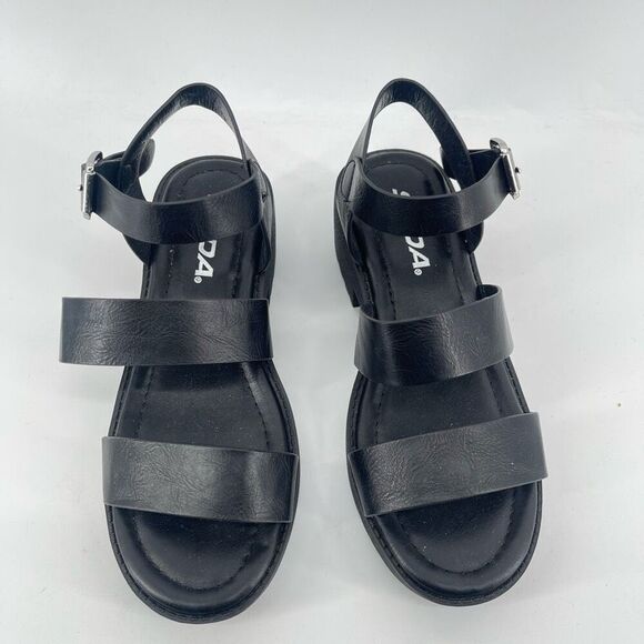 SODA Account Girls Black Platform Sandals Size 3 Y2K Chunky Heel Open Toe Shoes - Picture 4 of 13